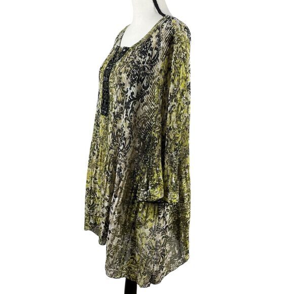 Catherines Tunic Top Plus Size 3X Green Black Beaded Pleated 3/4 Sleeve Blouse - Picture 5 of 11